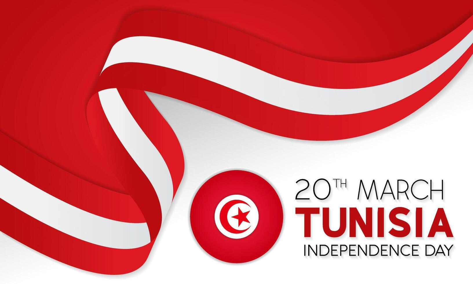 PriHappy Tunisia independence day celebration every year in 20th March. National holiday day of Tunisia's waving flags. Vector illustration for banner, greeting card, poster with background.