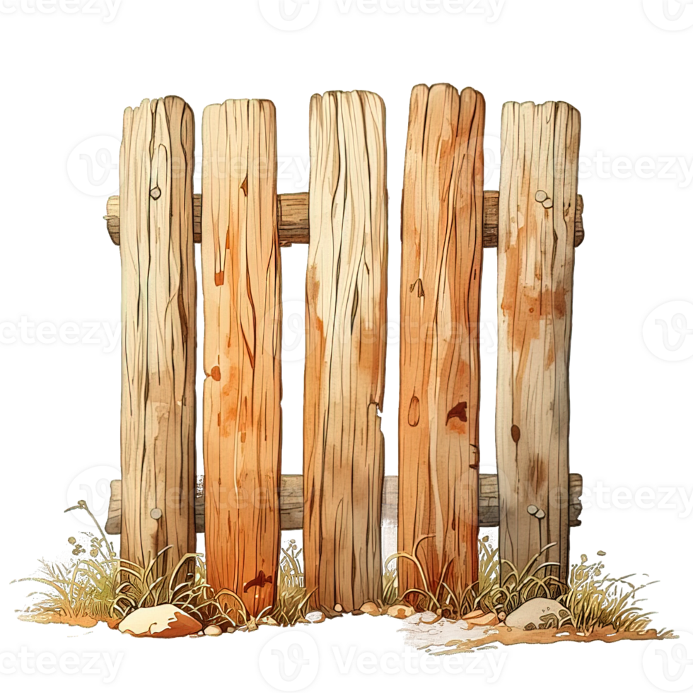 AI generated cartoon wooden fence isolated on transparent background ,generative ai png