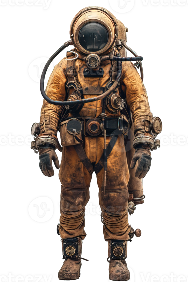 AI generated Old diving suit png ,Old Diver Costume Isolated on Transparent Background ,Generative AI