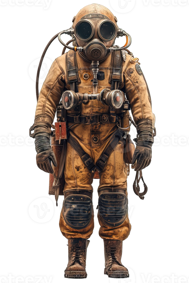 AI generated Old diving suit png ,Old Diver Costume Isolated on Transparent Background ,Generative AI