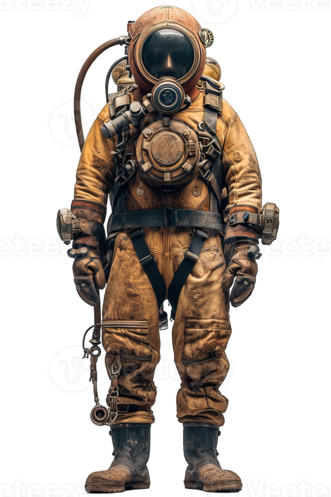 AI generated Old diving suit png ,Old Diver Costume Isolated on Transparent Background ,Generative AI