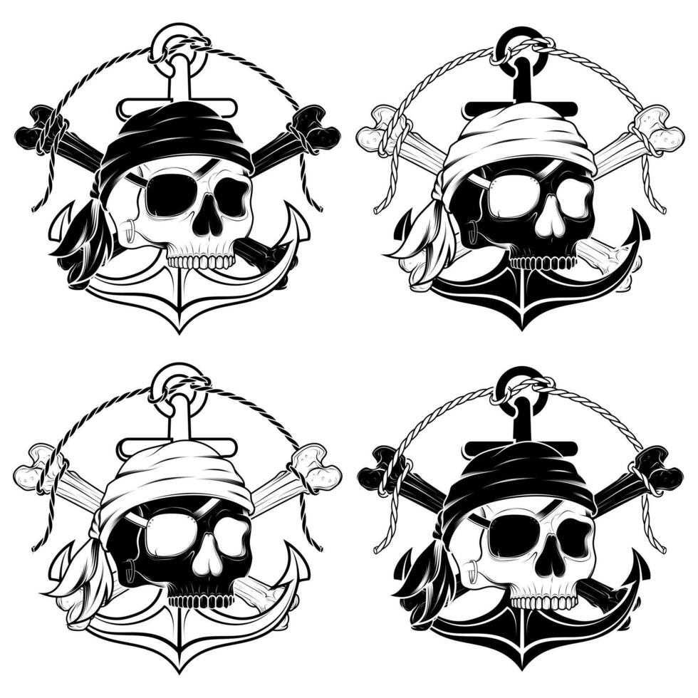 Vector design inspired by pirates, where you can see elements with skulls, bones, anchors, parcje in the hole