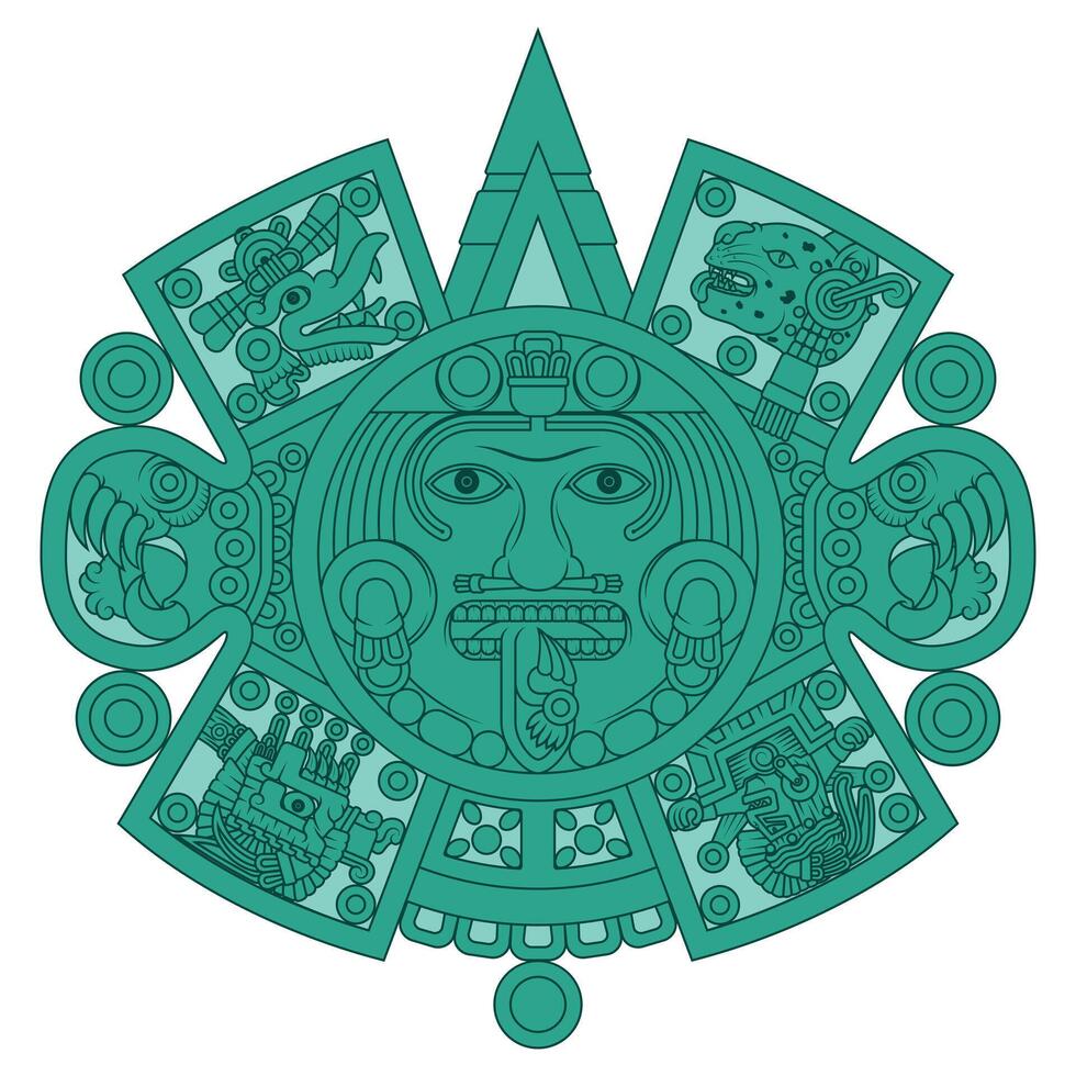 Vector design of Aztec calendar, monolithic disk of the ancient Mexica, sun stone of the Aztec civilization