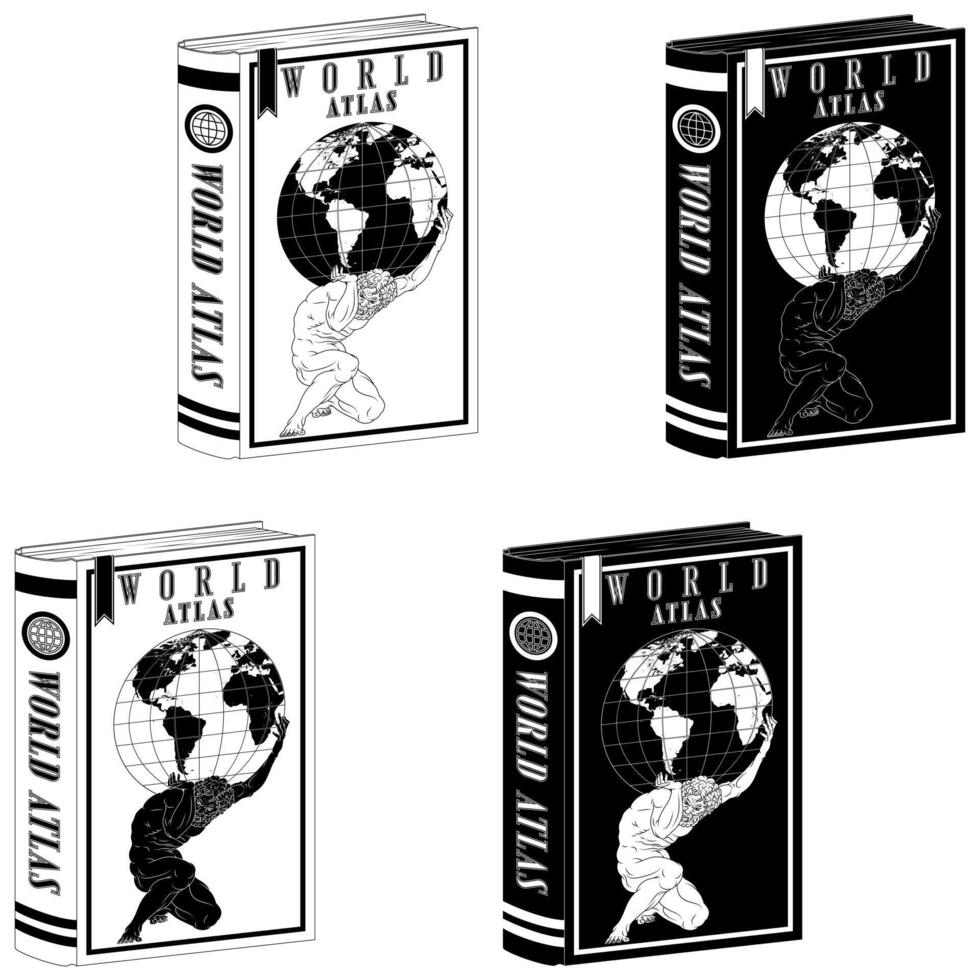 vector diseño atlas libro de mundo mapas, griego mitología titán participación el tierra esfera