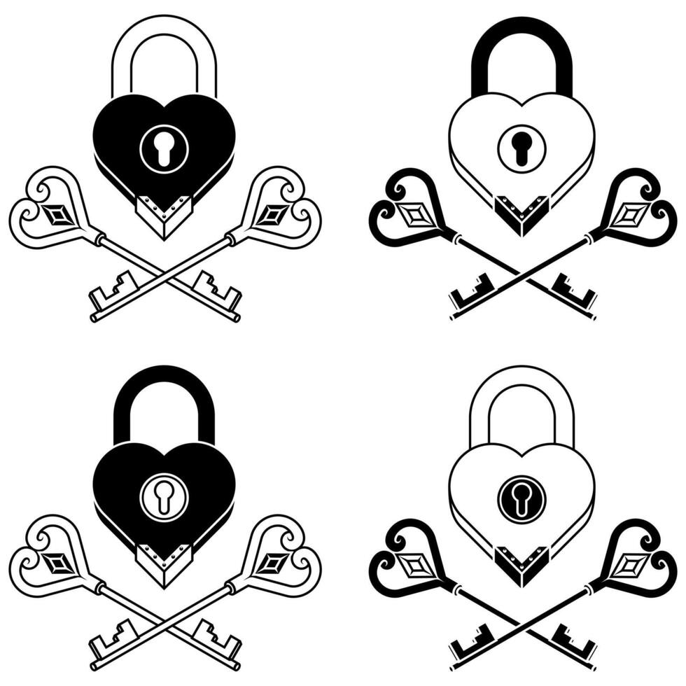 Vector design of Padlock and keys with heart shape as a symbol of love