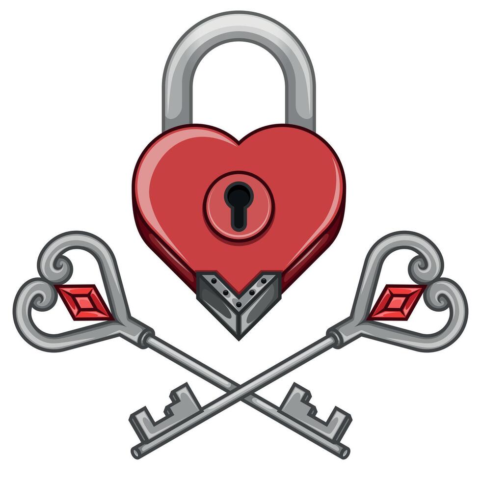 Vector design of Padlock and keys with heart shape as a symbol of love