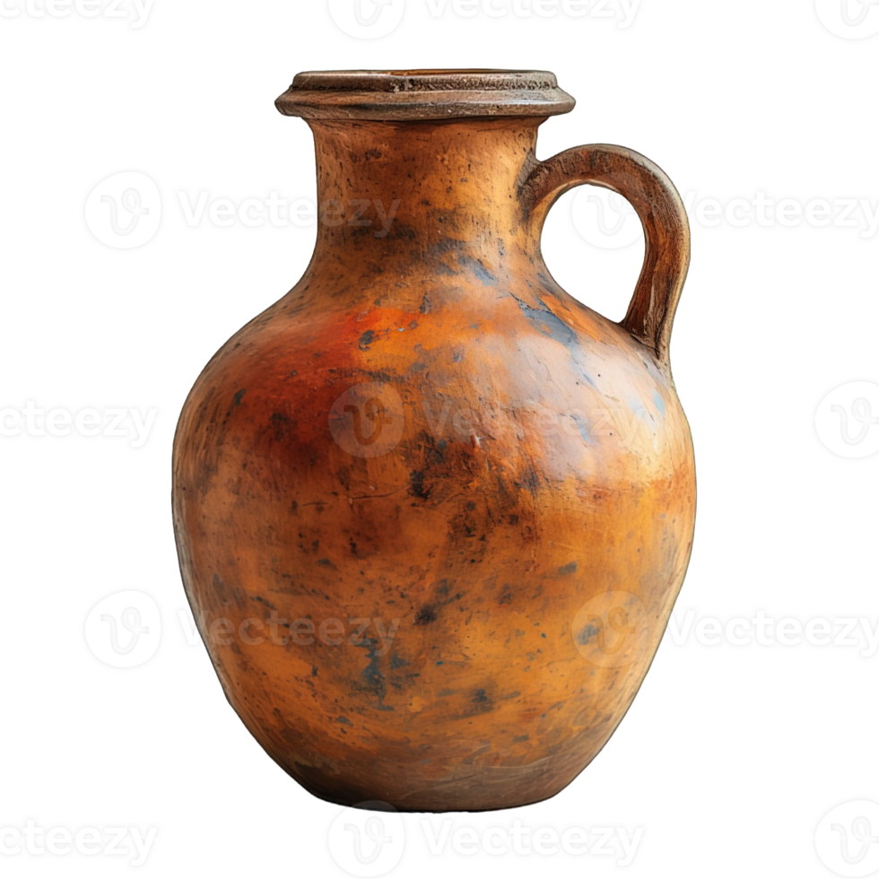 AI generated old clay jar isolated on transparent background ,generative ai png