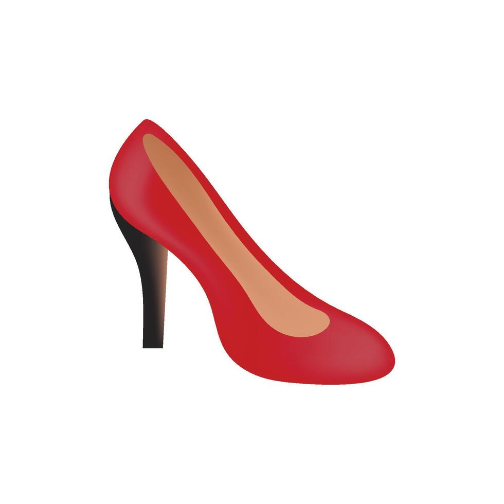 Vector icon of woman high heel shoe isolated on white background. Red women shoes icon. Stiletto heel. Female fashionable shoe, high spike heel, pointed toecap.