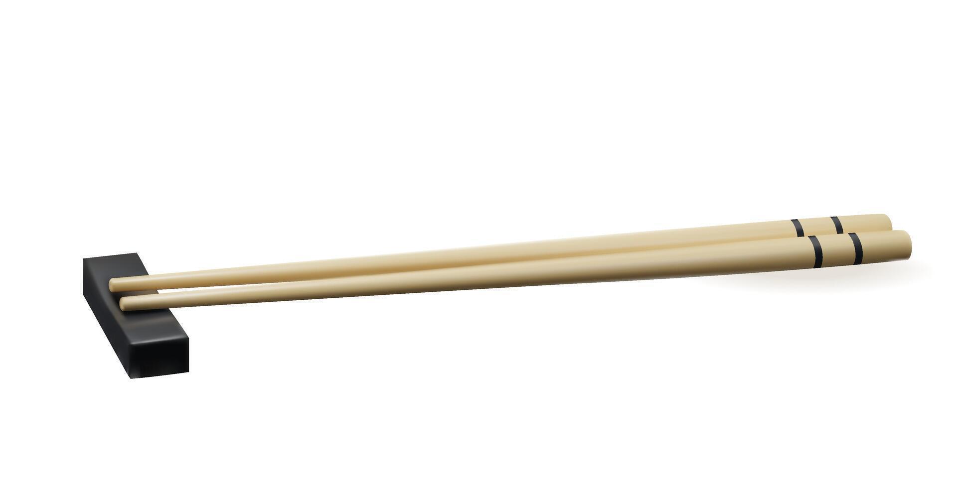 realista 3d comida bambú palillos, vector ilustración aislado en blanco antecedentes. par de Sushi palos tradicional de madera utensilio para asiático alimento.