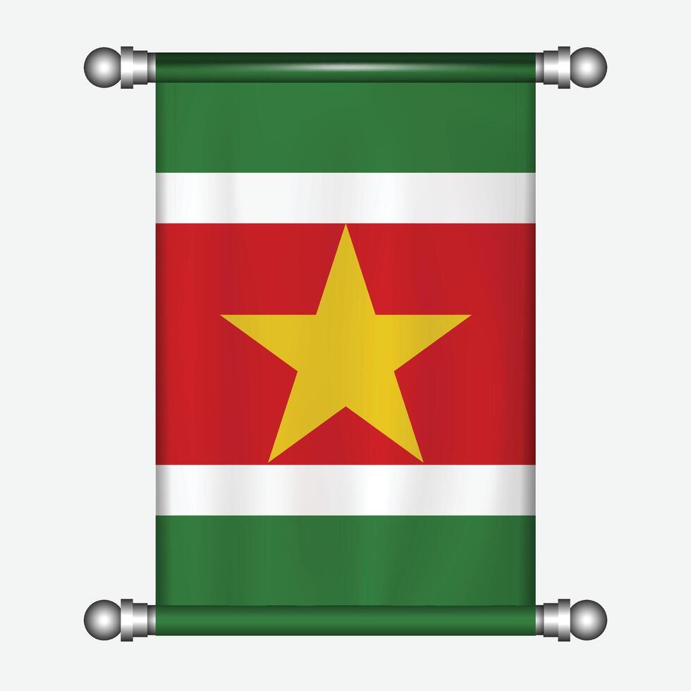 Realistic hanging flag of Suriname pennant vector