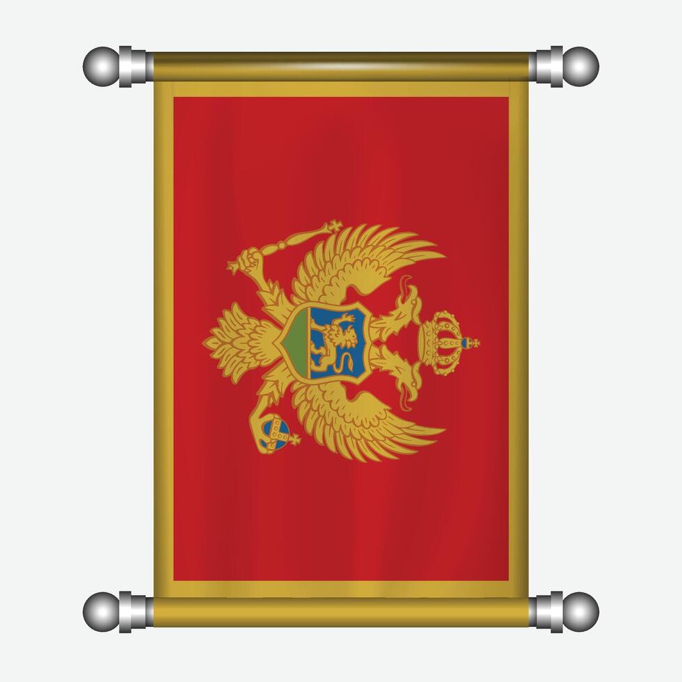 Realistic hanging flag of Chernogori pennant vector