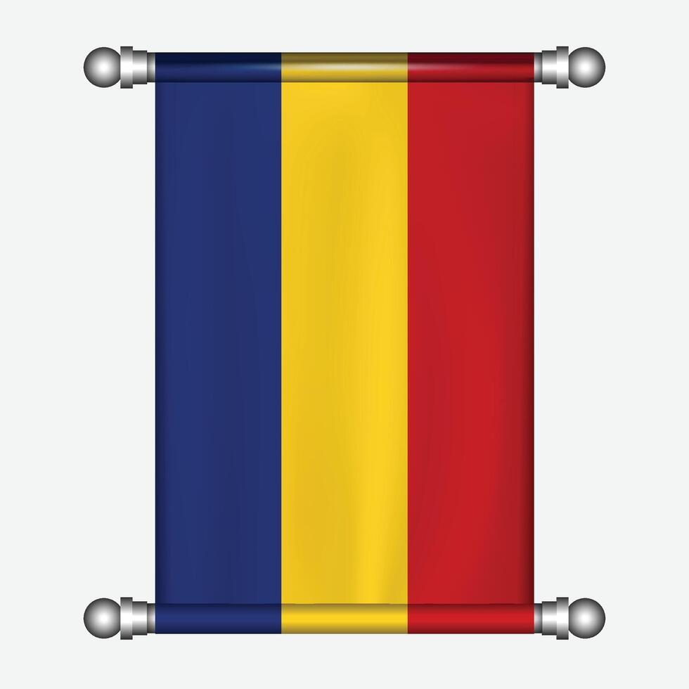 Realistic hanging flag of romania pennant vector