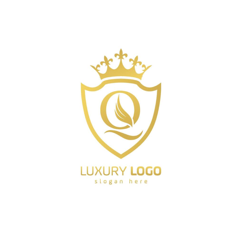 Luxury Crown Q logo. Letter Q wings logo. vector