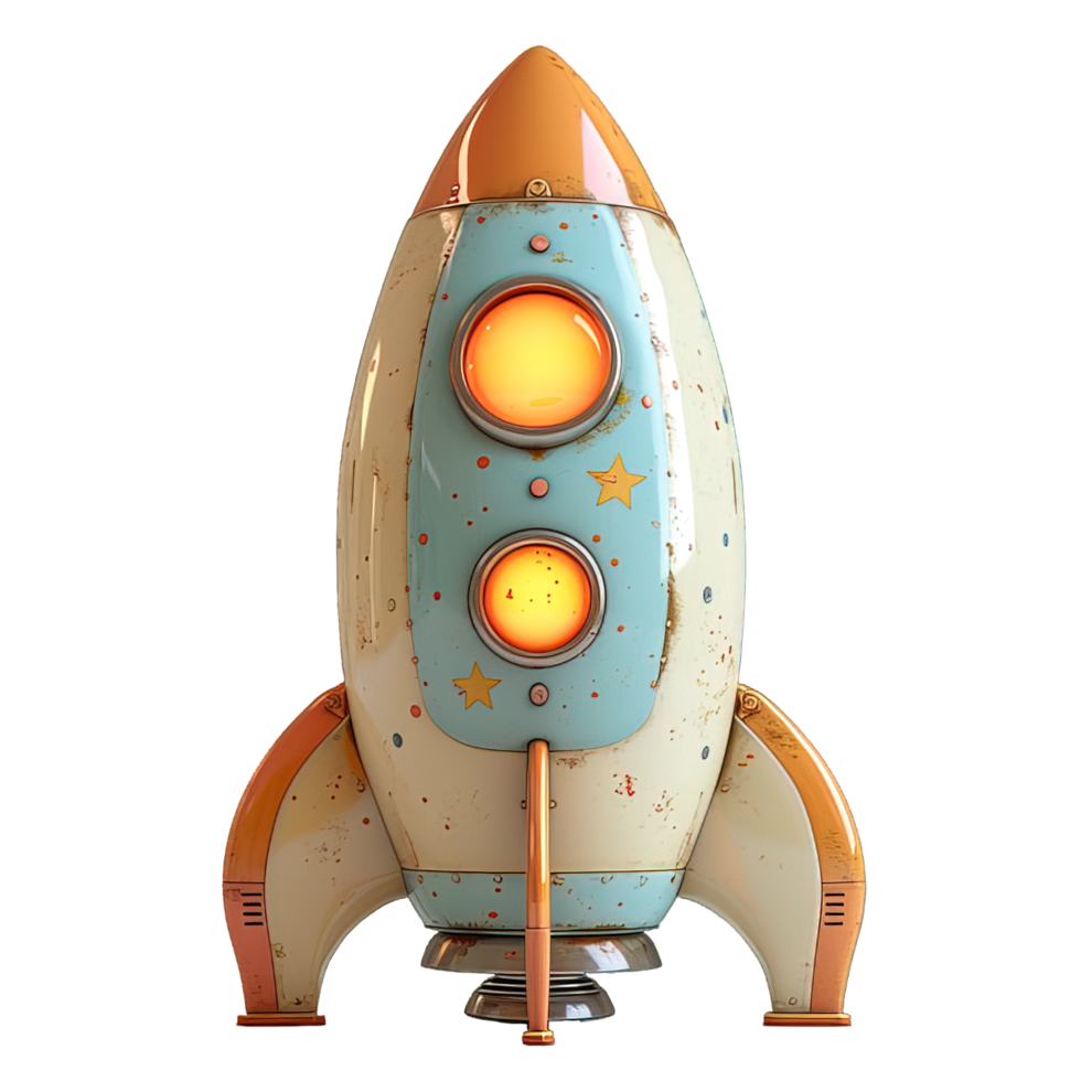 AI generated cute toy rocket isolated on transparent background ,plastic rocket toy ,generative ai png