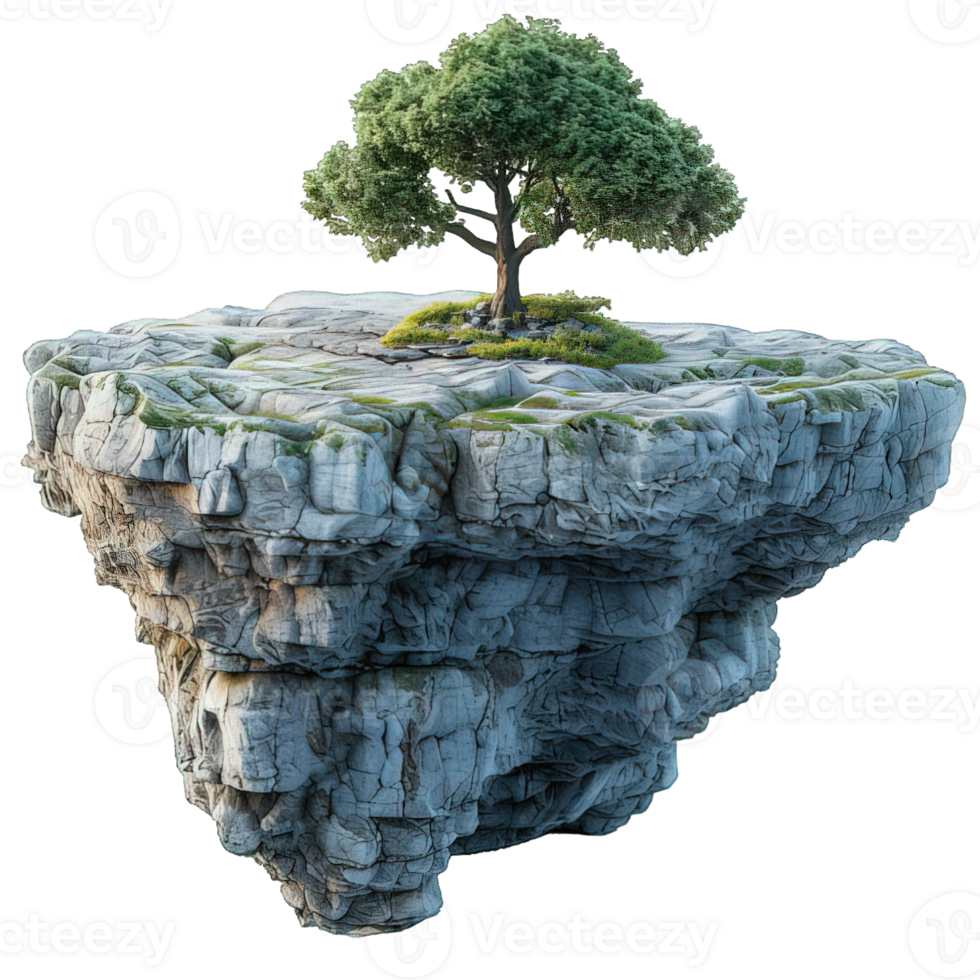 AI generated floating island isolated on transparent background ,generative ai png