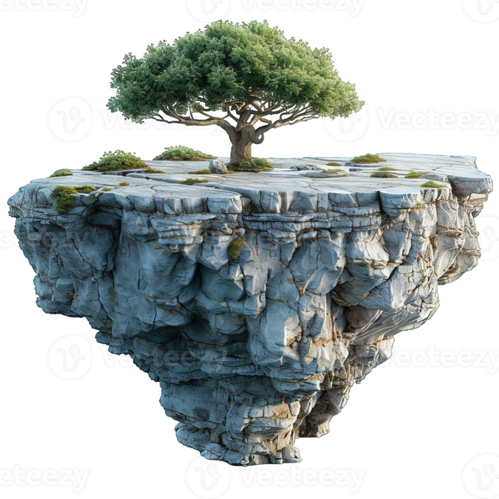 AI generated floating island isolated on transparent background ,generative ai png