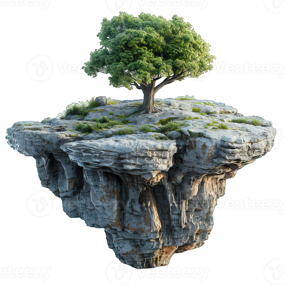 AI generated floating island isolated on transparent background ,generative ai png