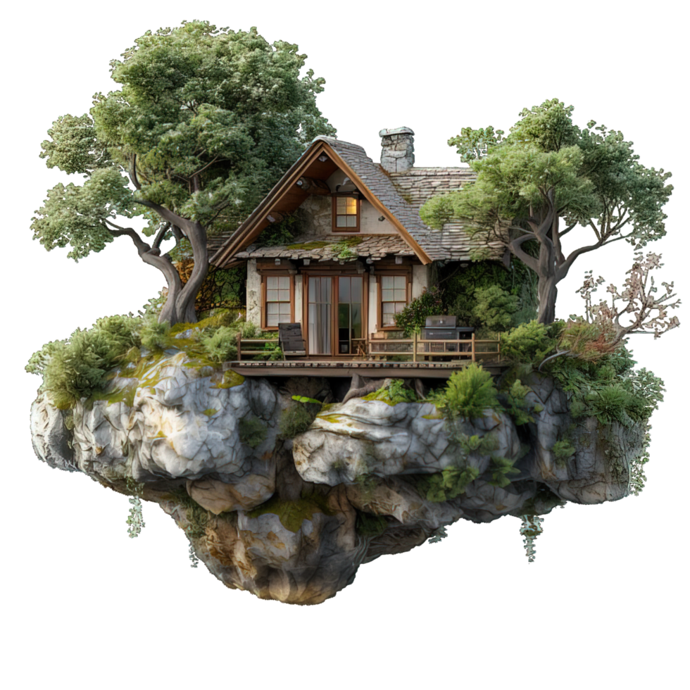 AI generated floating island isolated on transparent background ,generative ai png