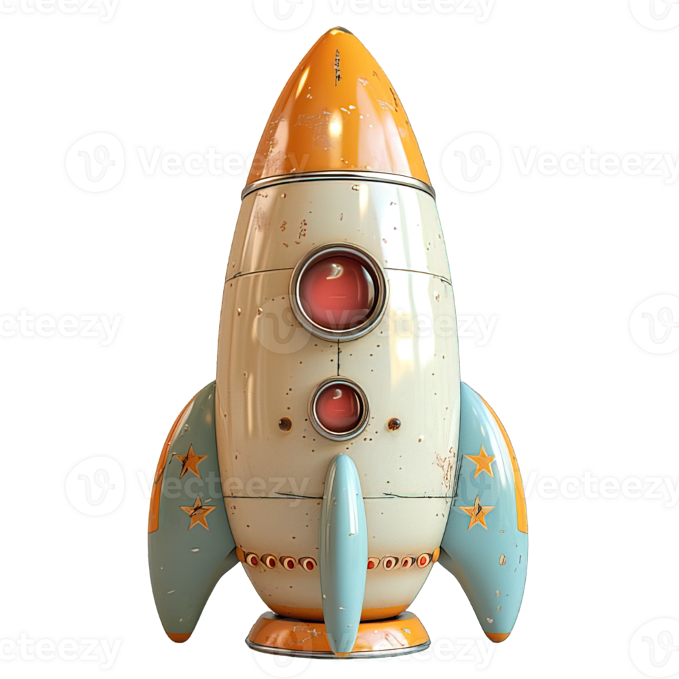 AI generated cute toy rocket isolated on transparent background ,plastic rocket toy ,generative ai png