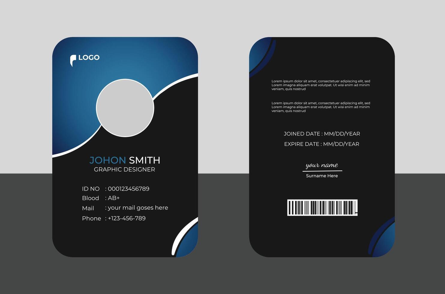 Modern Identity Employee Abstract professional, corporate office Id card design, Simple and Clean ID Card Design Template. vector