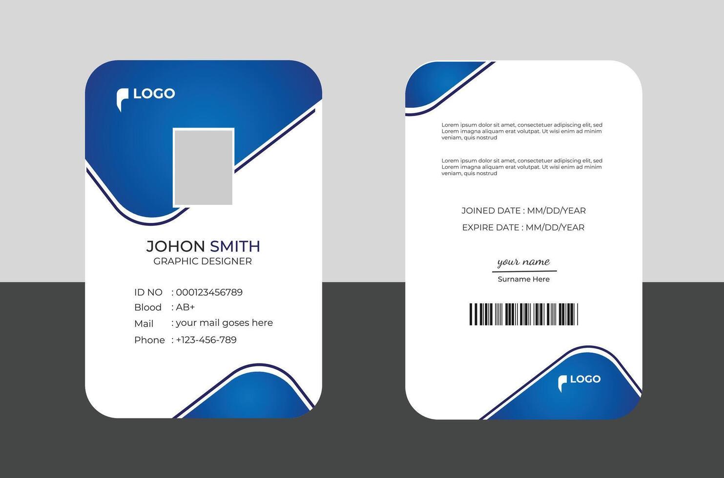 Modern Identity Employee Abstract professional, corporate office Id card design, Simple and Clean ID Card Design Template. vector