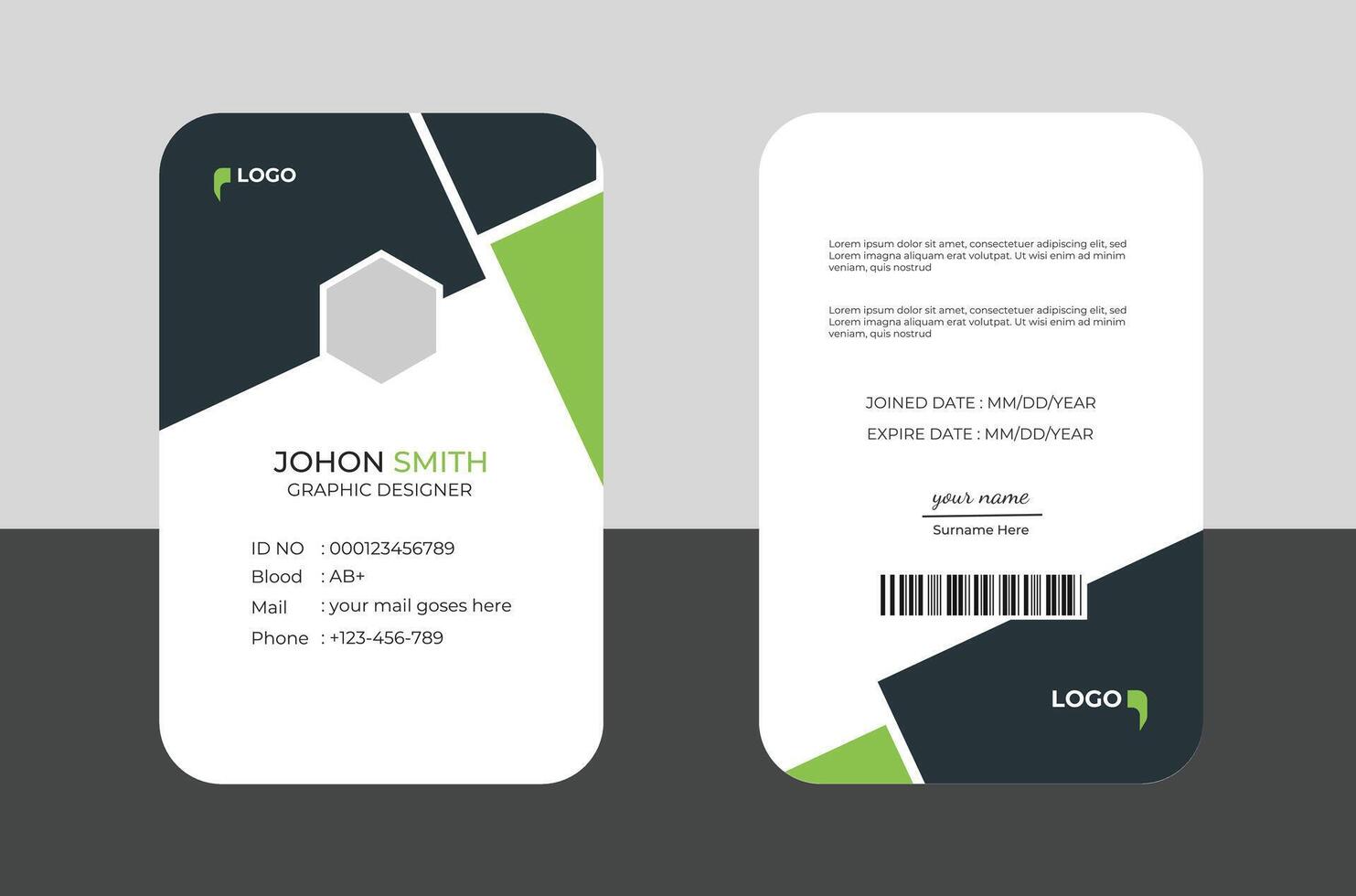 Modern Identity Employee Abstract professional, corporate office Id card design, Simple and Clean ID Card Design Template. vector