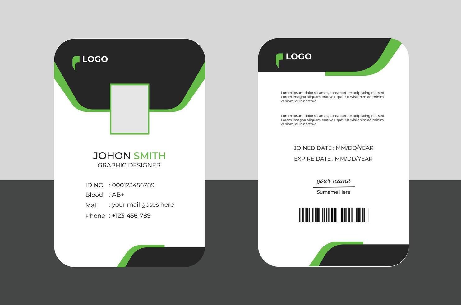 Modern Identity Employee Abstract professional, corporate office Id card design, Simple and Clean ID Card Design Template. vector