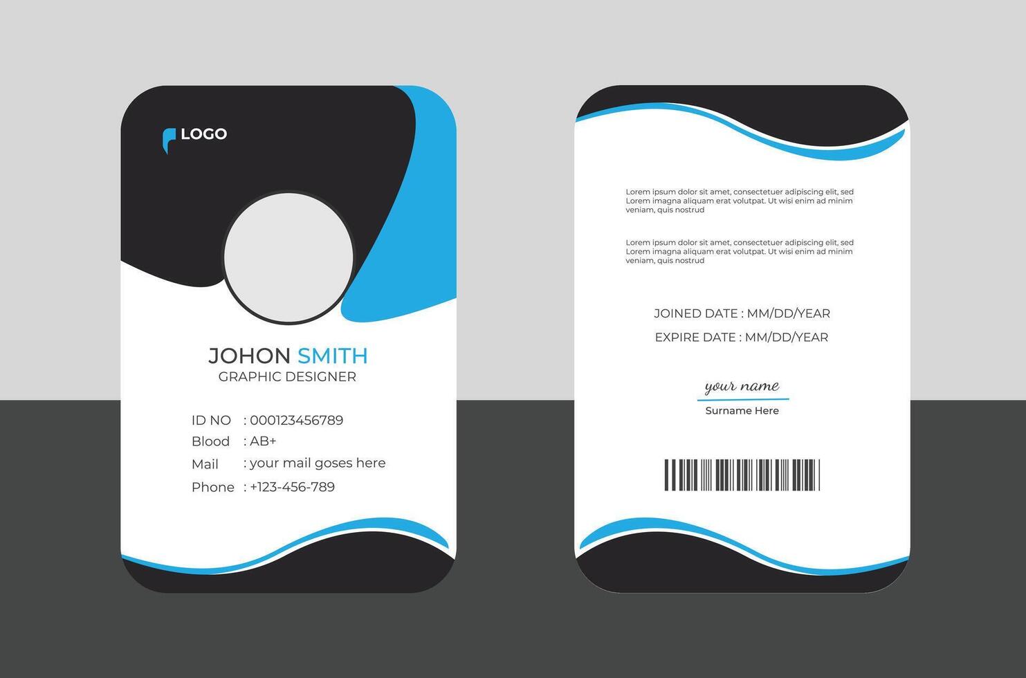 Modern Identity Employee Abstract professional, corporate office Id card design, Simple and Clean ID Card Design Template. vector