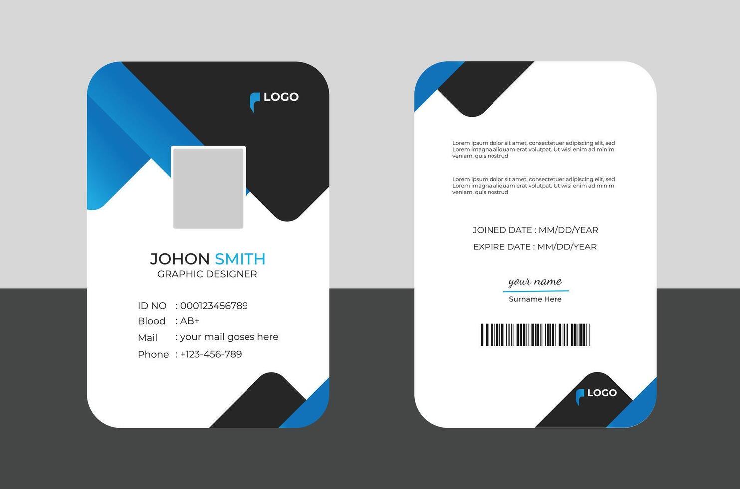 Modern Identity Employee Abstract professional, corporate office Id card design, Simple and Clean ID Card Design Template. vector