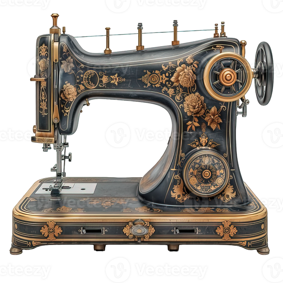 AI generated vintage sewing machine isolated on transparent background ,generative ai png