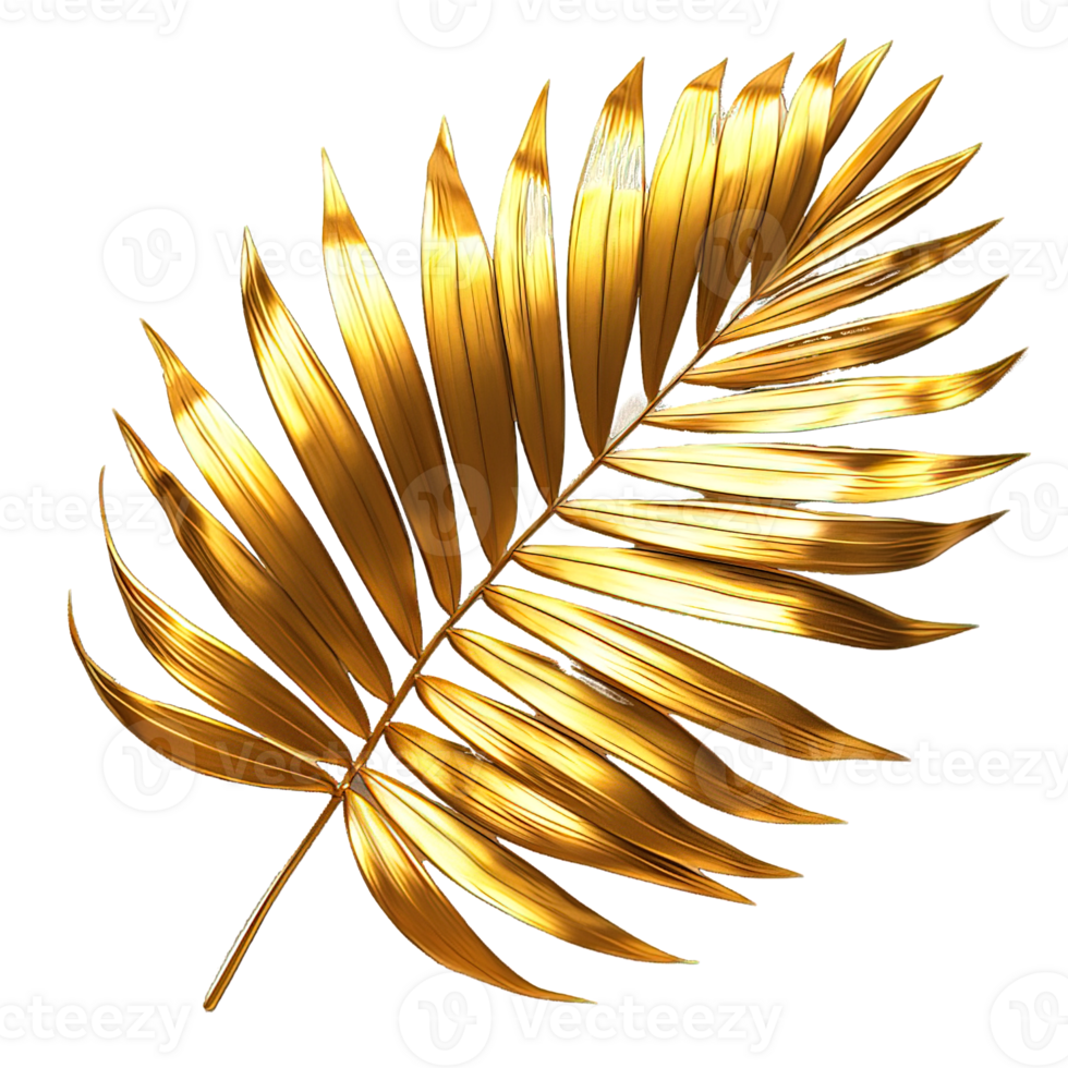 AI generated golden palm leaves isolated on transparent background ,generative ai png