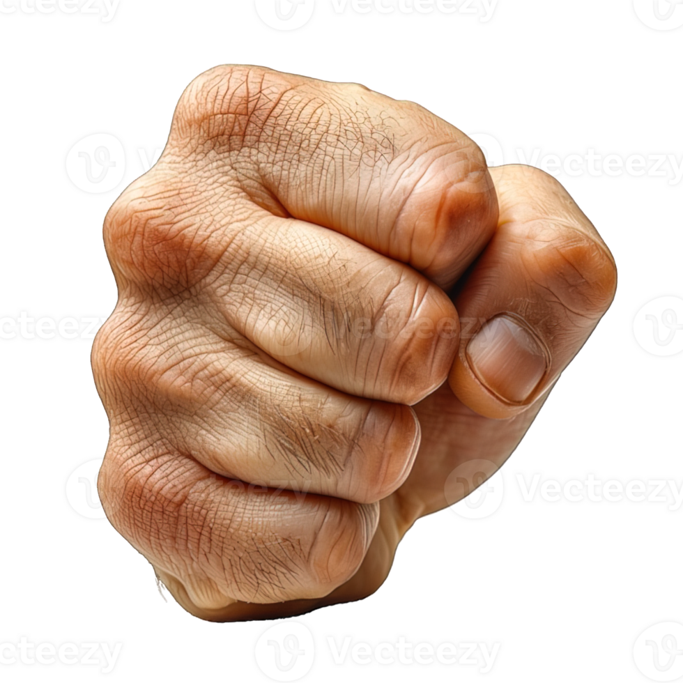 AI generated fist isolated on transparent background, punching hand pose, generative ai png