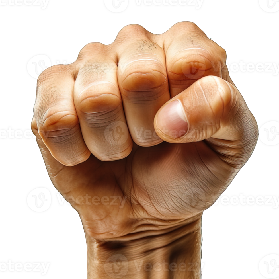 AI generated fist isolated on transparent background, punching hand pose, generative ai png