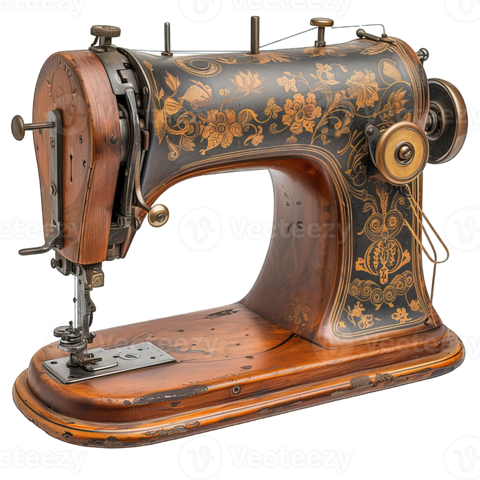 AI generated vintage sewing machine isolated on transparent background ,generative ai png