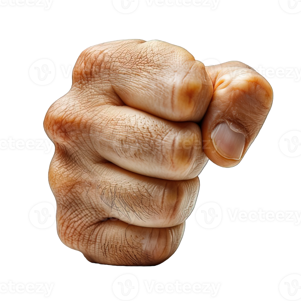AI generated fist isolated on transparent background, punching hand pose, generative ai png