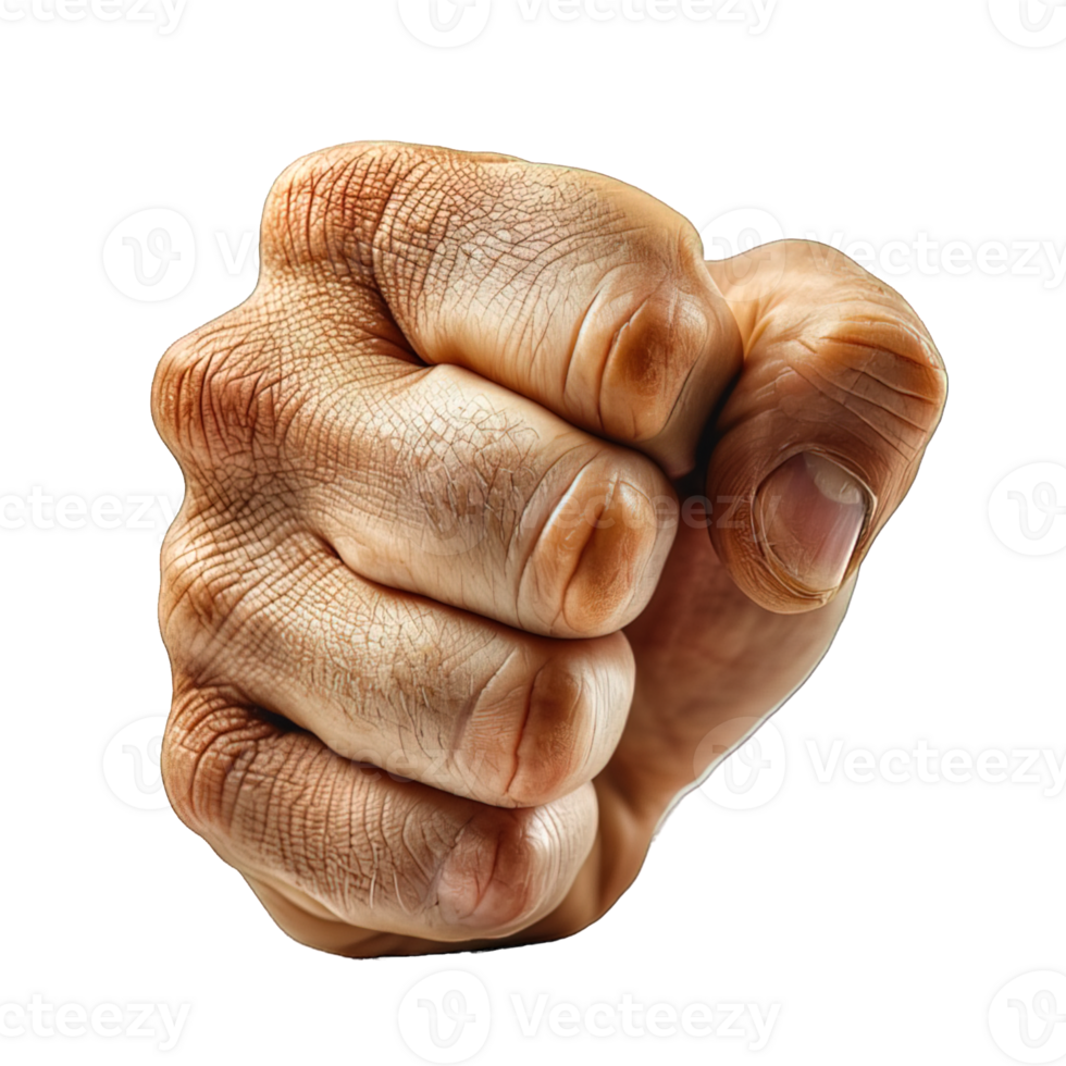 AI generated fist isolated on transparent background, punching hand pose, generative ai png