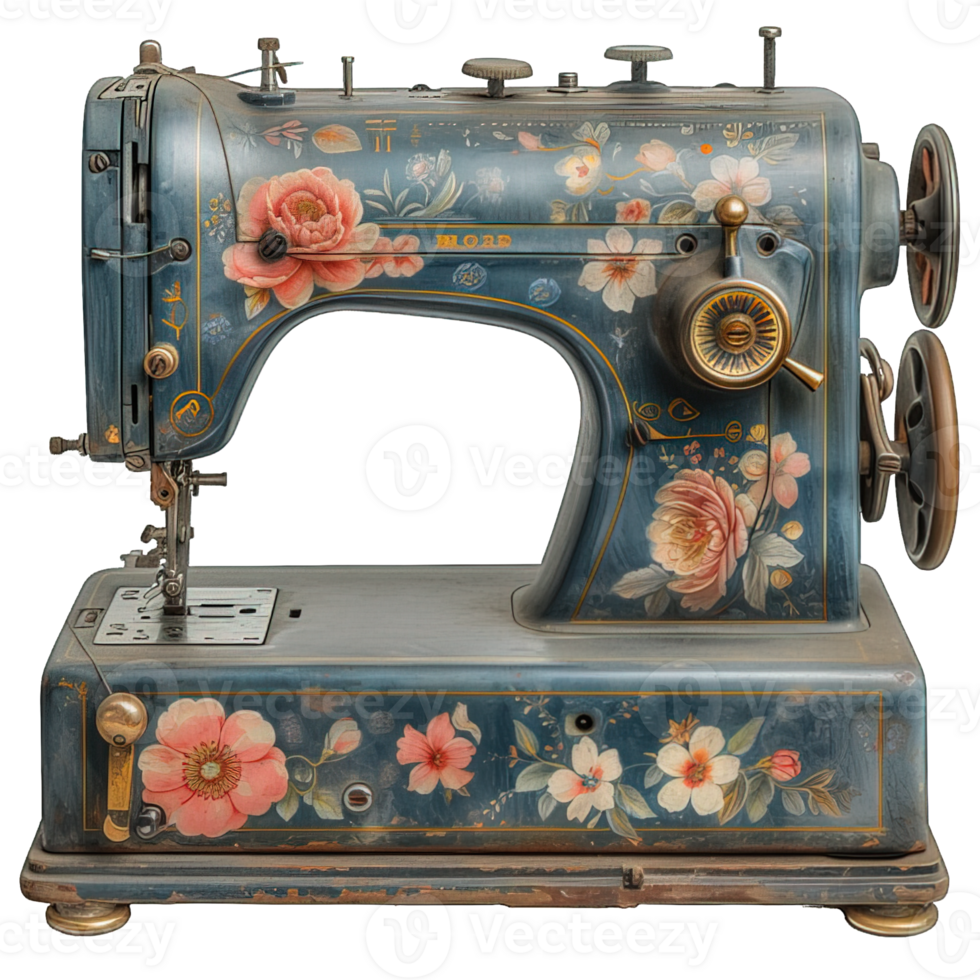 AI generated vintage sewing machine isolated on transparent background ,generative ai png