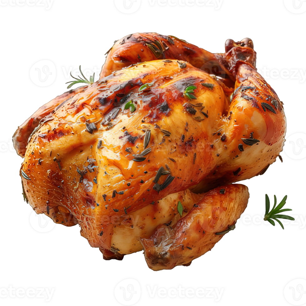 AI generated whole grilled chicken dish isolated on transparent background ,roasted chicken ,generative ai png