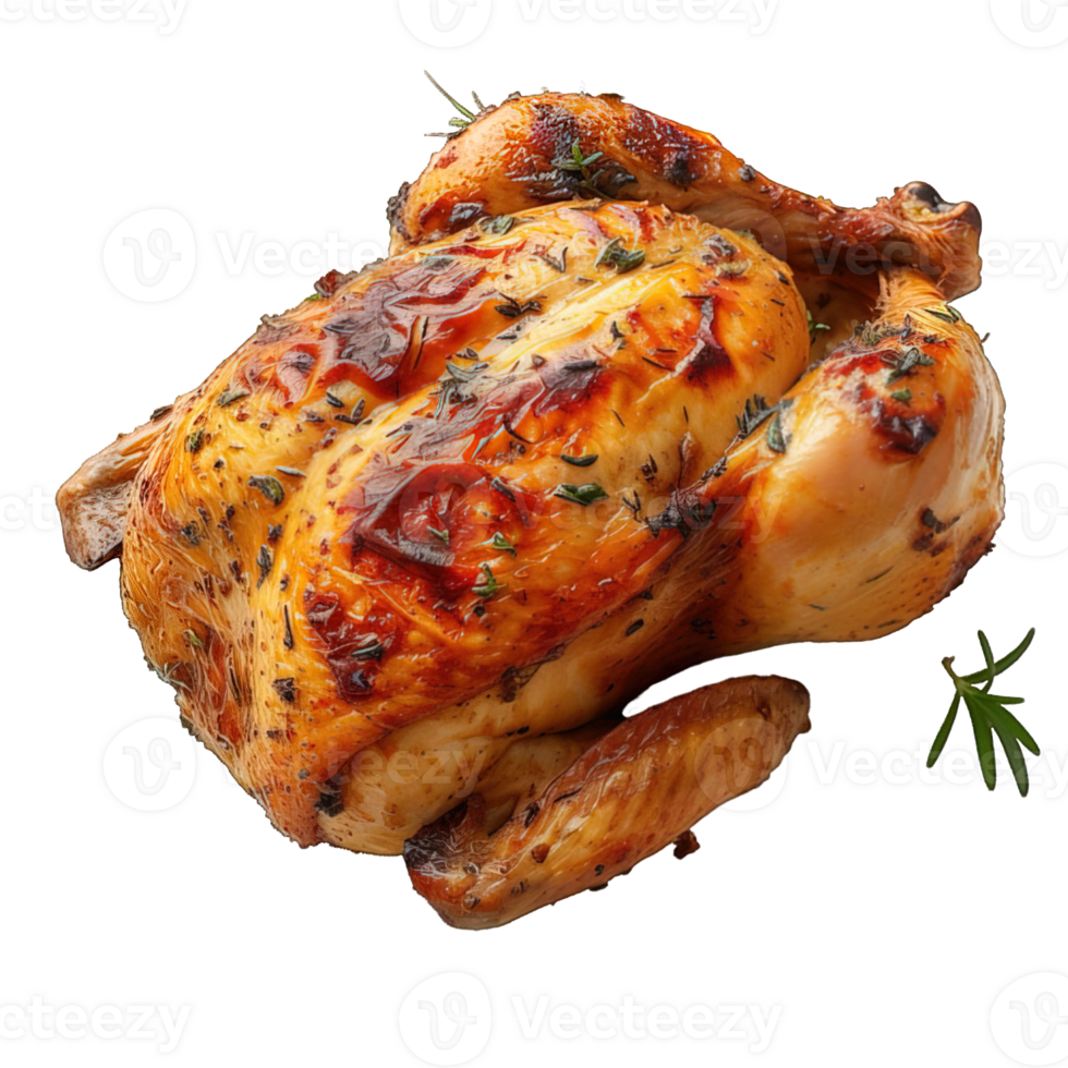 AI generated whole grilled chicken dish isolated on transparent background ,roasted chicken ,generative ai png
