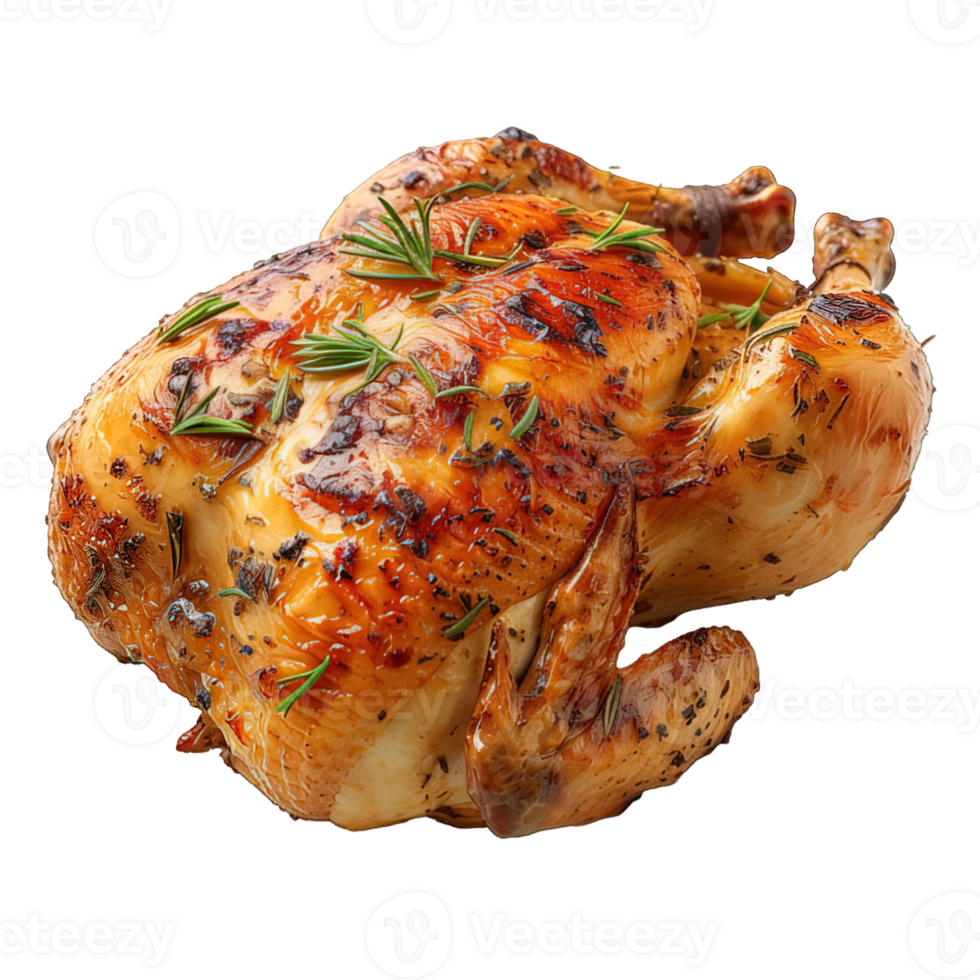 AI generated whole grilled chicken dish isolated on transparent background ,roasted chicken ,generative ai png