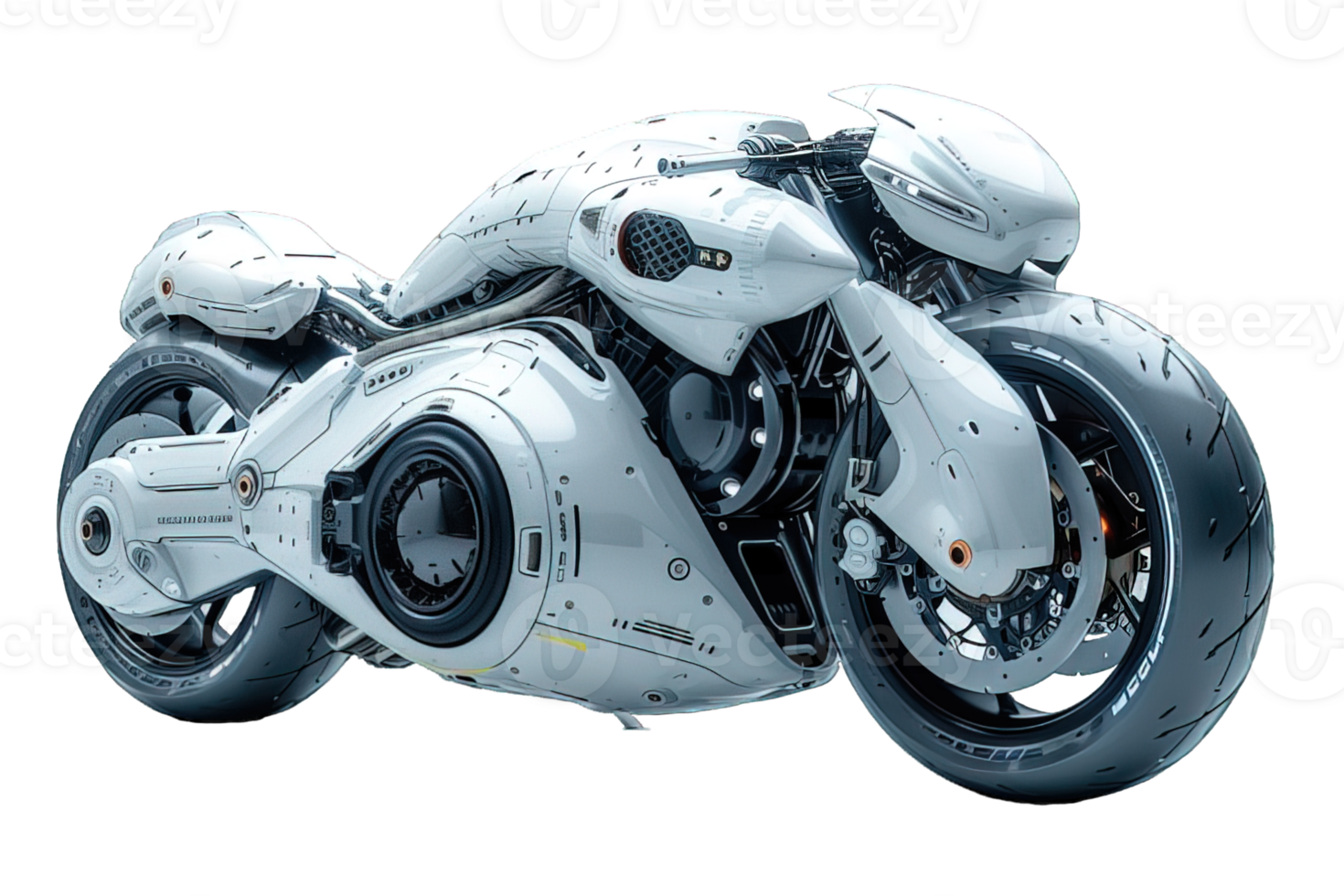 AI generated Side view of a white futuristic motorbike isolated on transparent background ,generative ai png