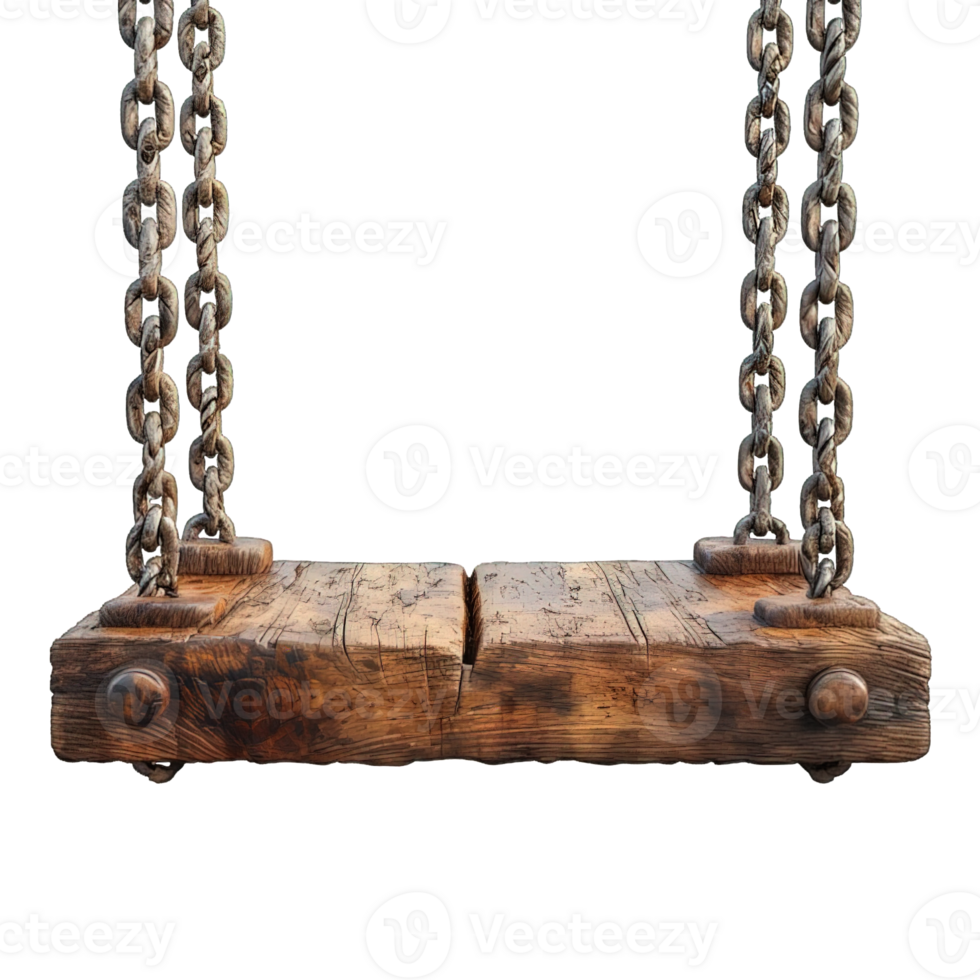 AI generated Wooden hanging swing isolated on transparent background ,generative ai png