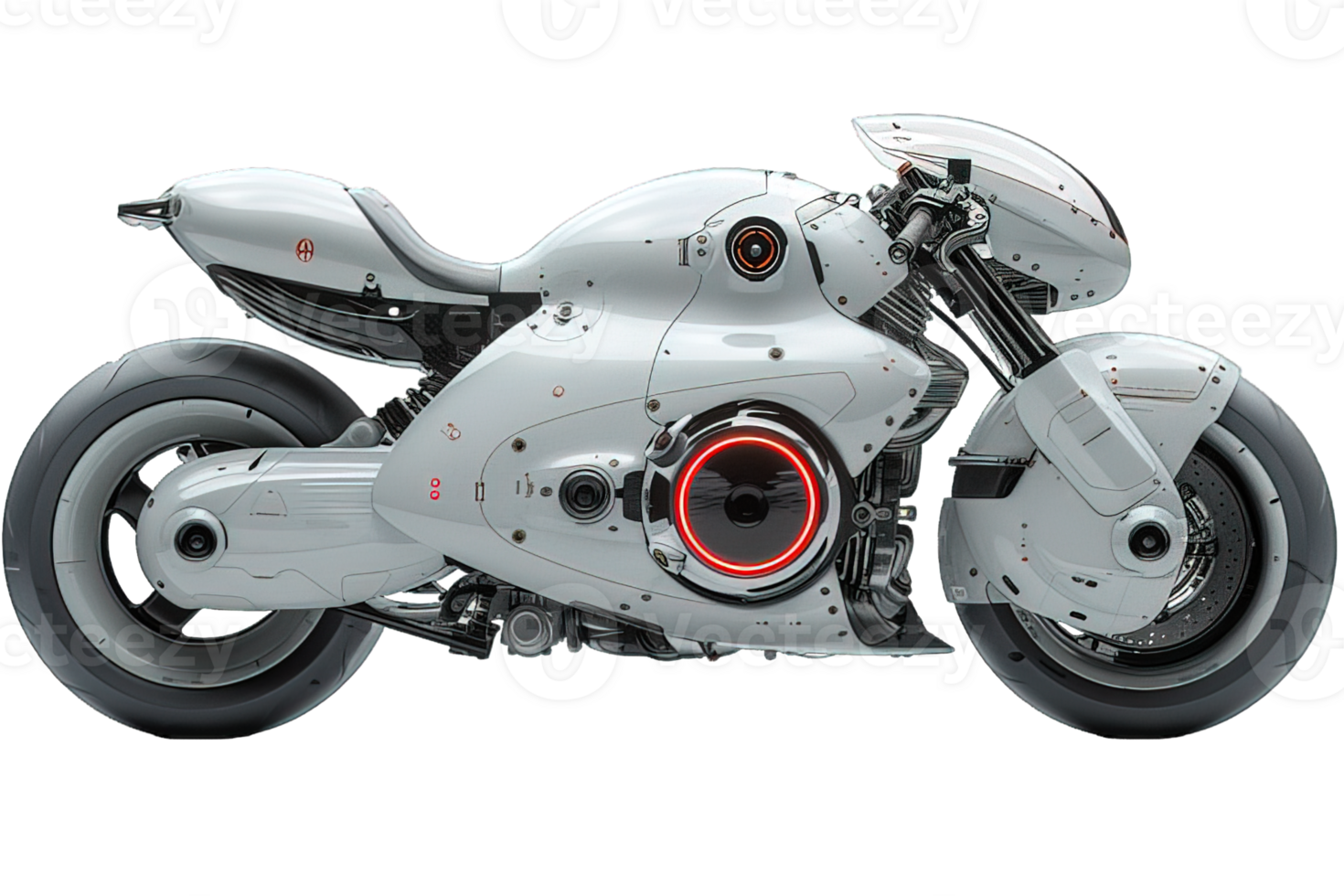 AI generated Side view of a white futuristic motorbike isolated on transparent background ,generative ai png