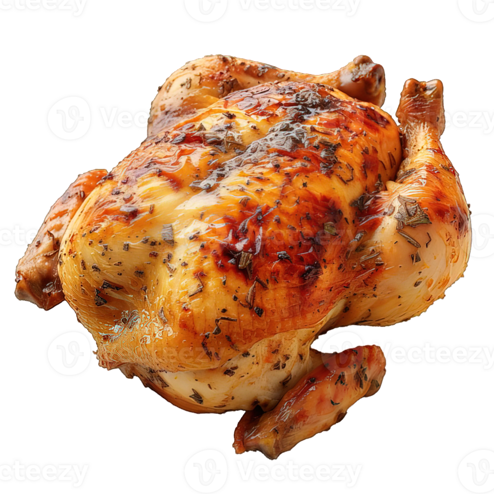 AI generated whole grilled chicken dish isolated on transparent background ,roasted chicken ,generative ai png