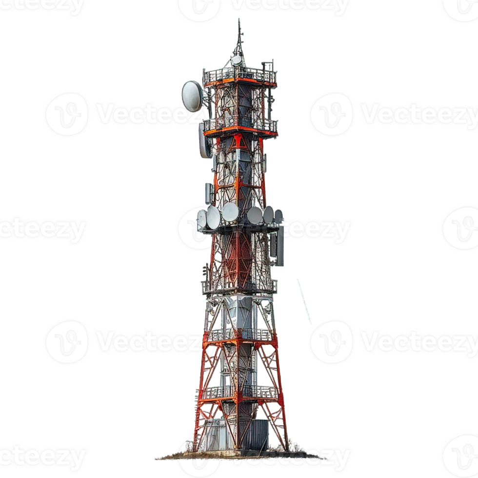 AI generated telecommunication signal tower isolated on transparent background ,generative ai png
