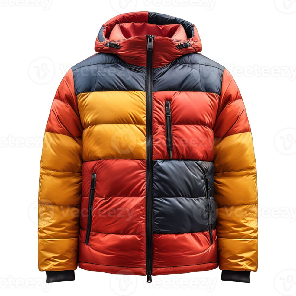 AI generated front view of full color down jacket isolated on transparent background ,generative ai png