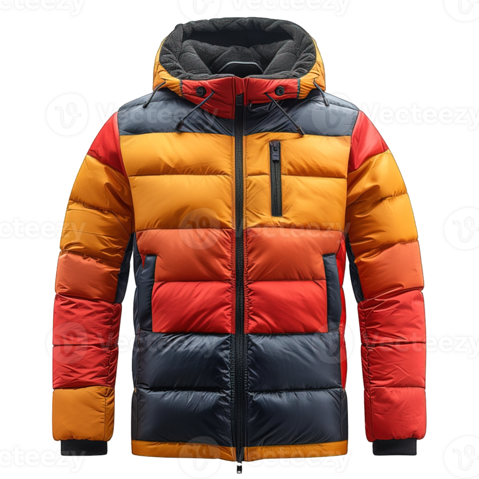 AI generated front view of full color down jacket isolated on transparent background ,generative ai png