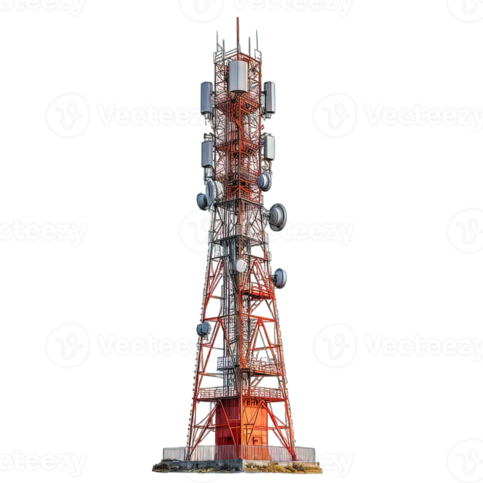 AI generated telecommunication signal tower isolated on transparent background ,generative ai png