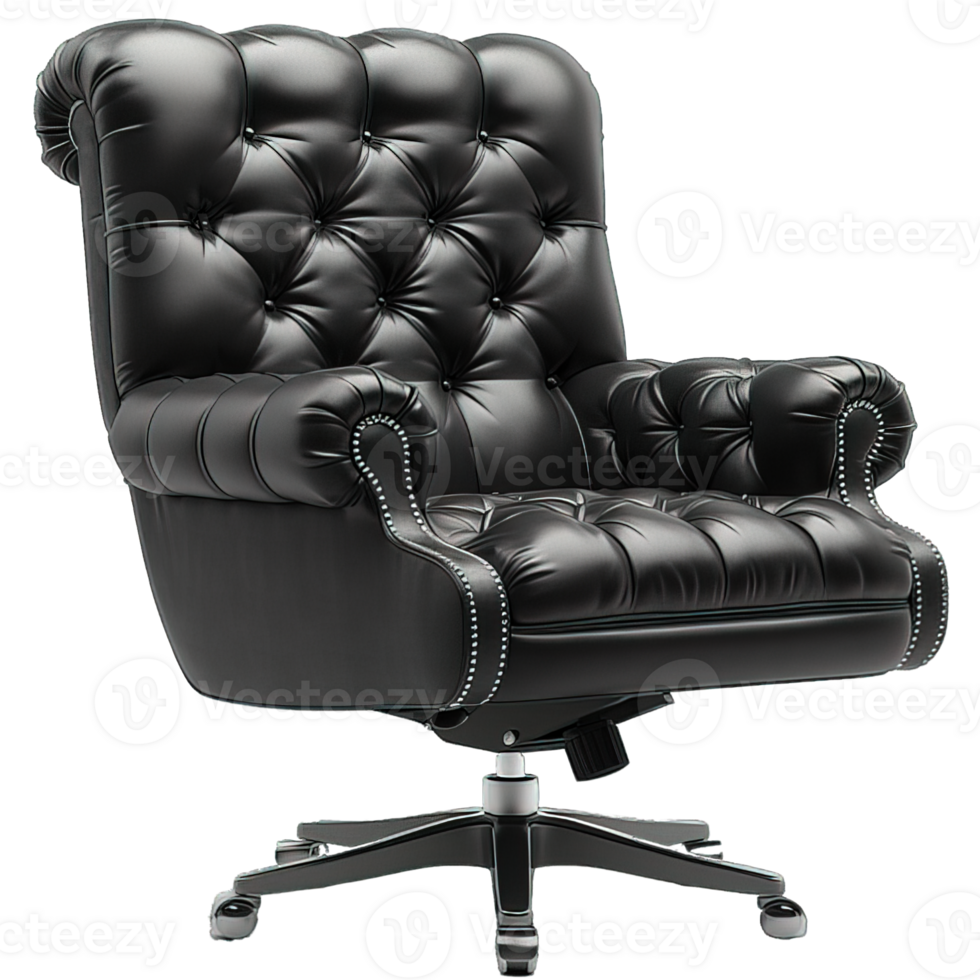 AI generated boss chair isolated on transparent background ,black leather arm chair png ,generative ai