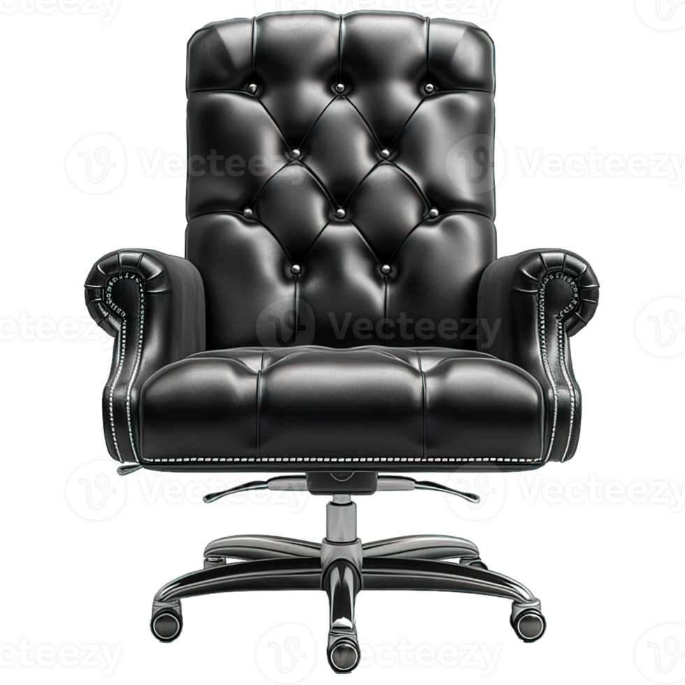 AI generated boss chair isolated on transparent background ,black leather arm chair png ,generative ai